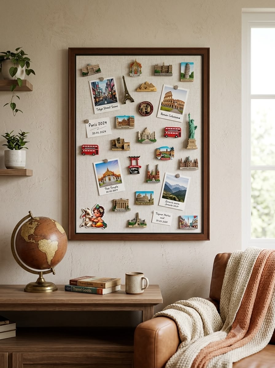 Musafir Kahani Travel Magnetic Board mounted on a living room wall