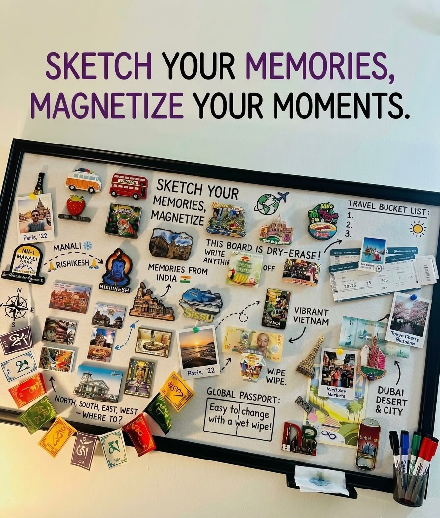 Dry-Erase route mapping on Musafir Kahani magnetic travel board